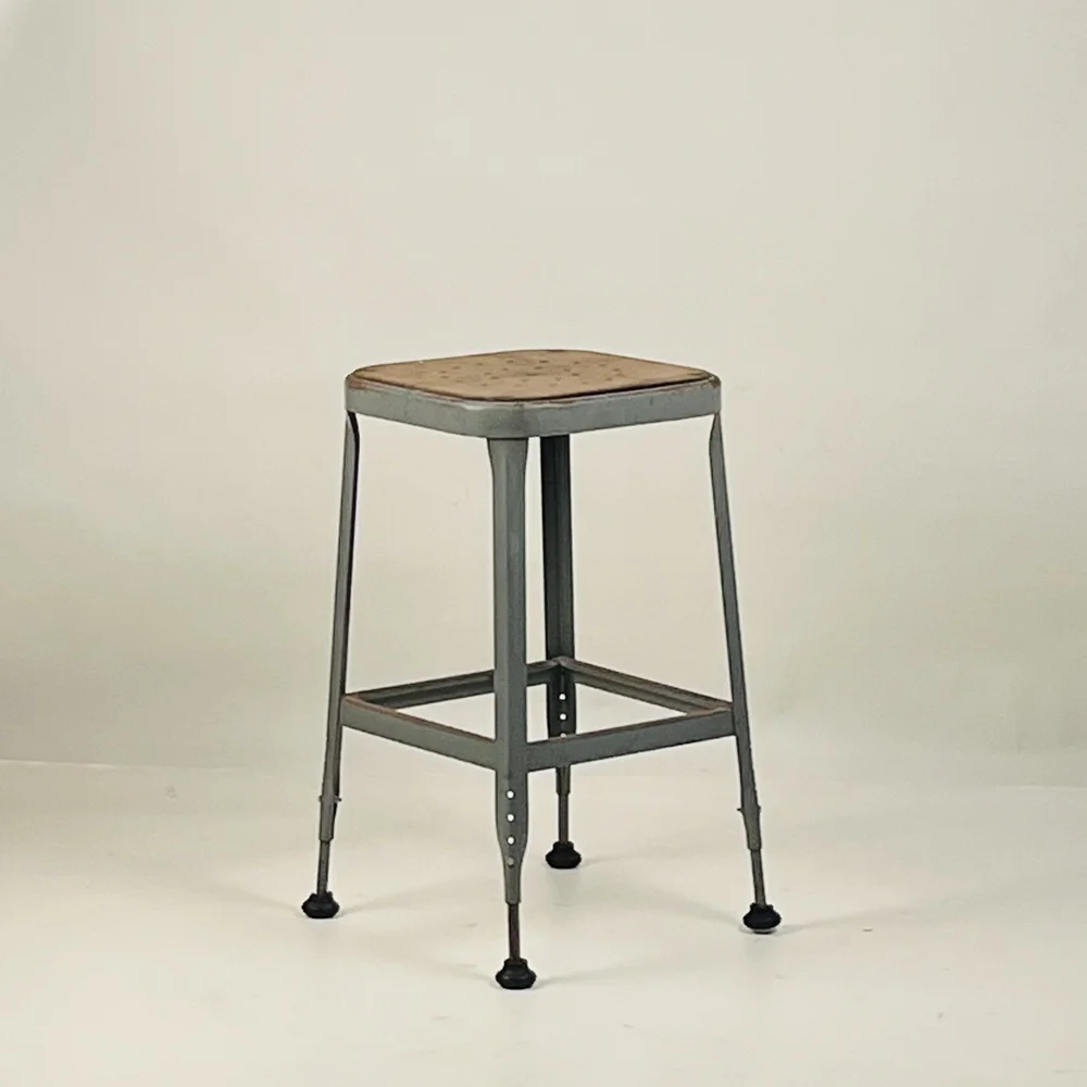 Set of 4 Adjustable Patinated Steel Counter Stools by Lyon